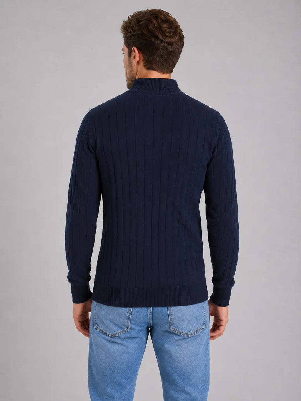 Cotton Quarter-Zip Funnel Neck Sweater for Men