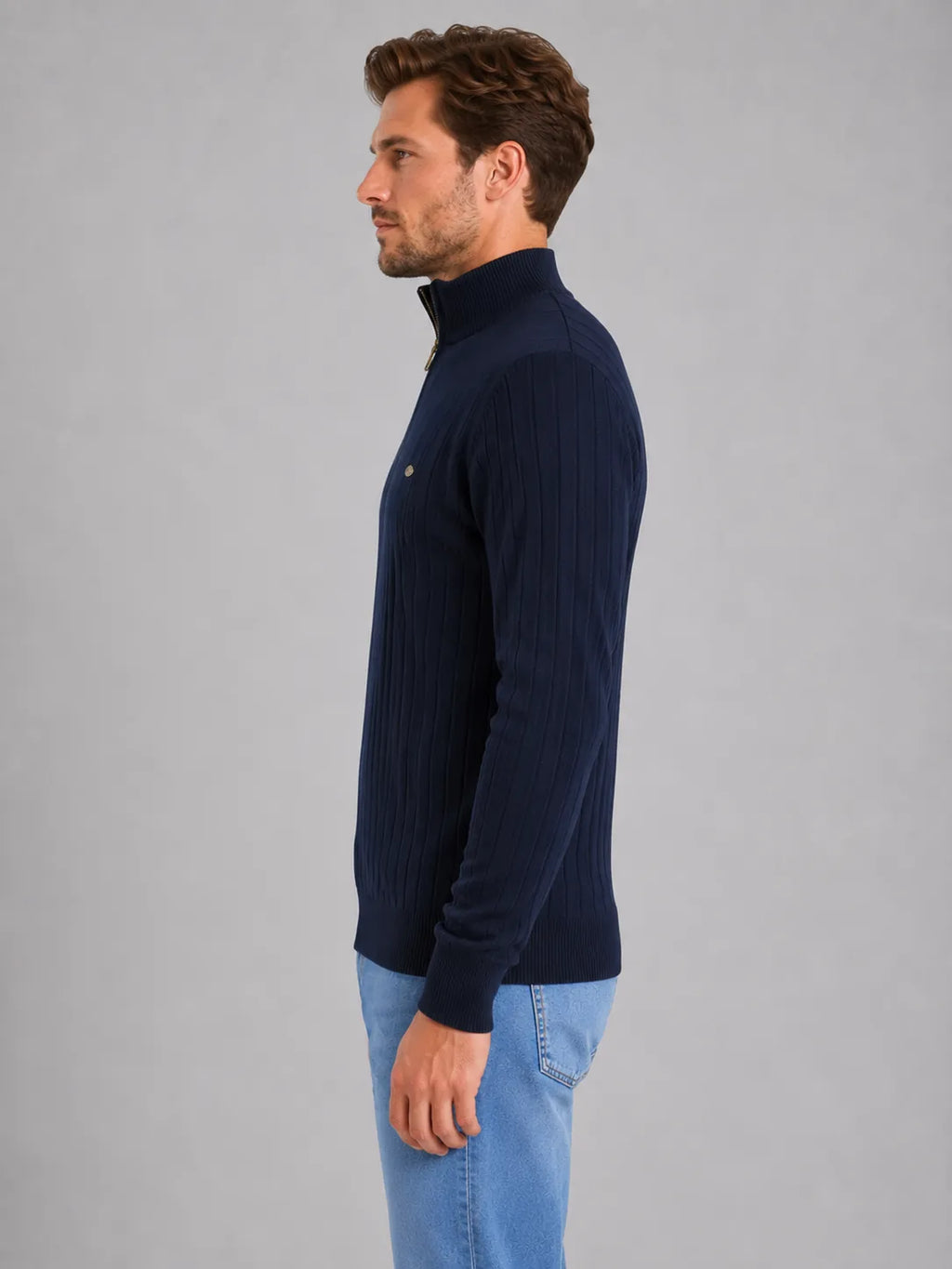 Cotton Quarter-Zip Funnel Neck Sweater for Men