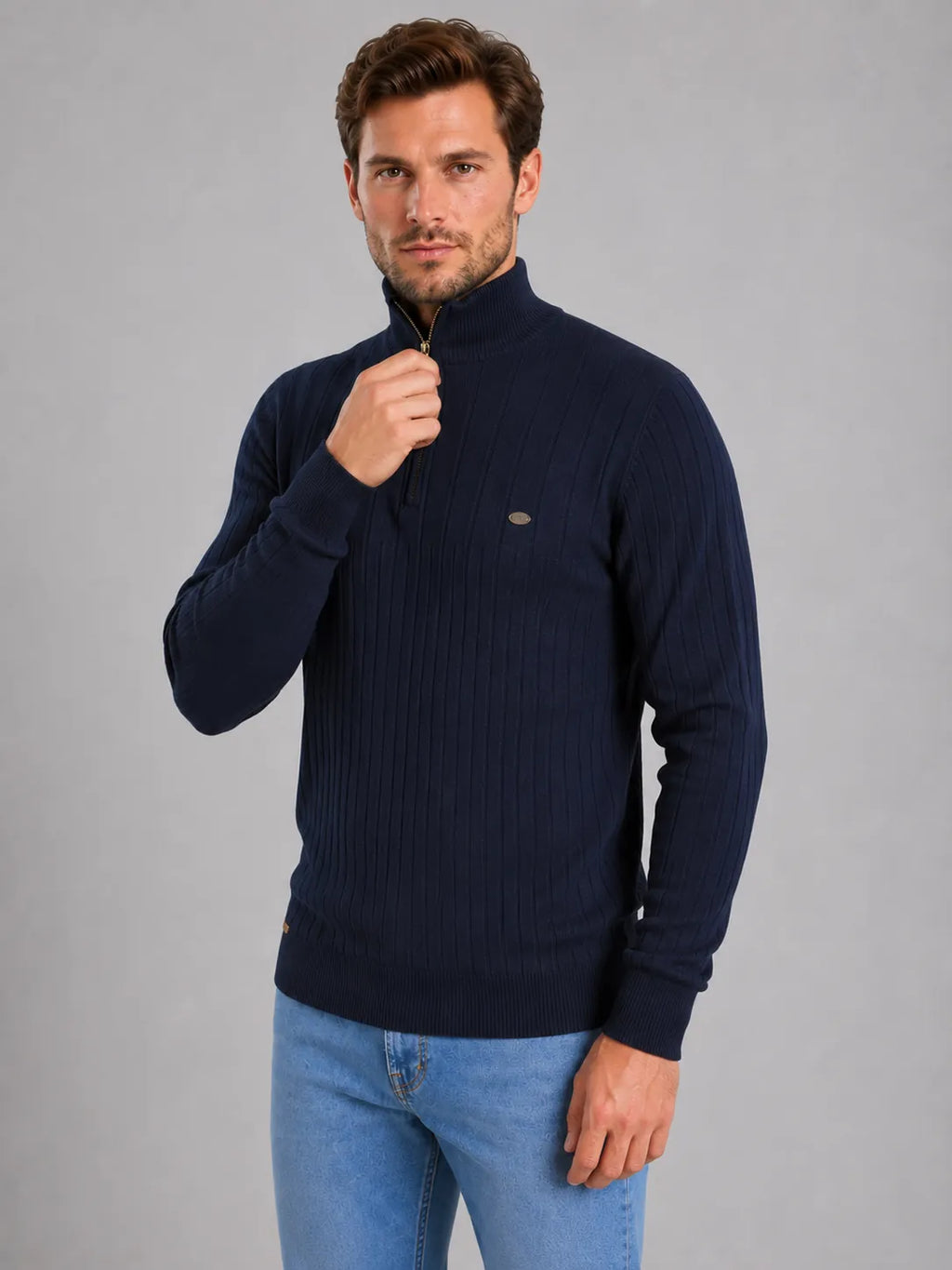 Cotton Quarter-Zip Funnel Neck Sweater for Men