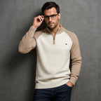 Cotton Quarter-Zip Sweater with Stand Collar for Men