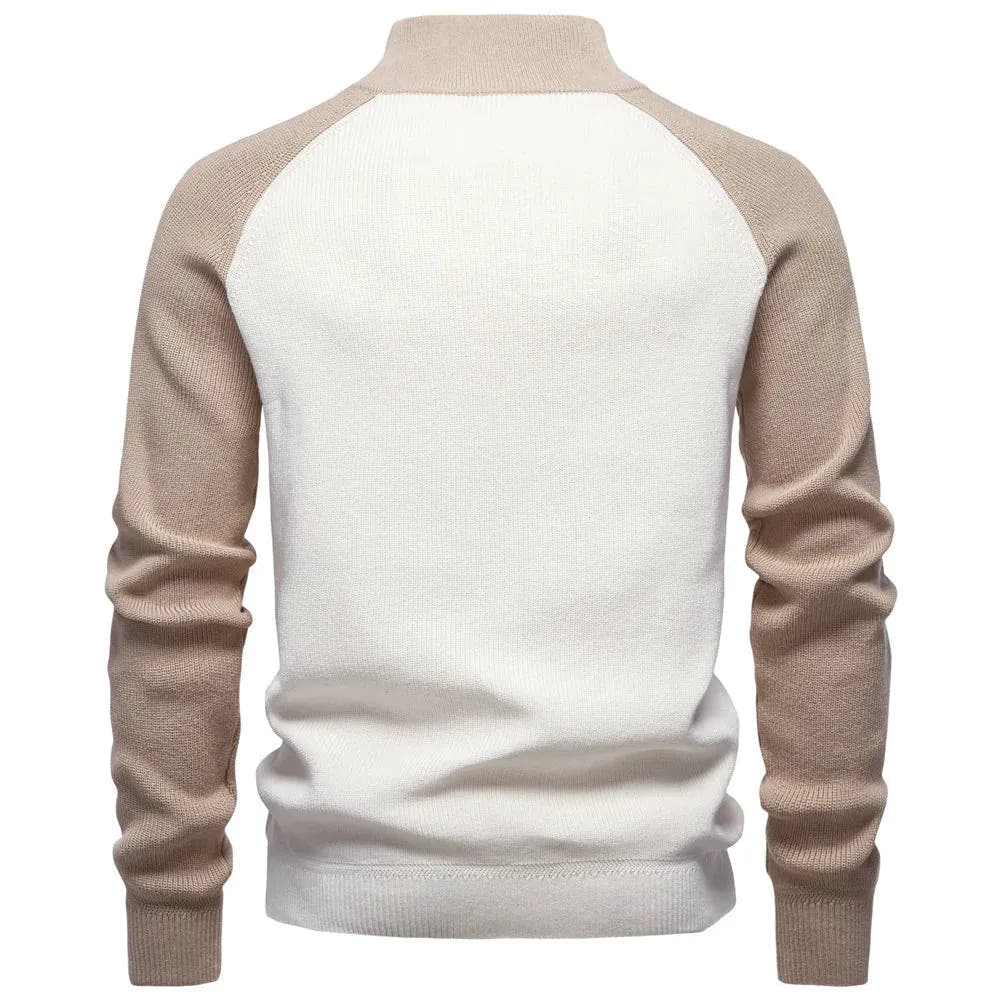 Cotton Quarter-Zip Sweater with Stand Collar for Men