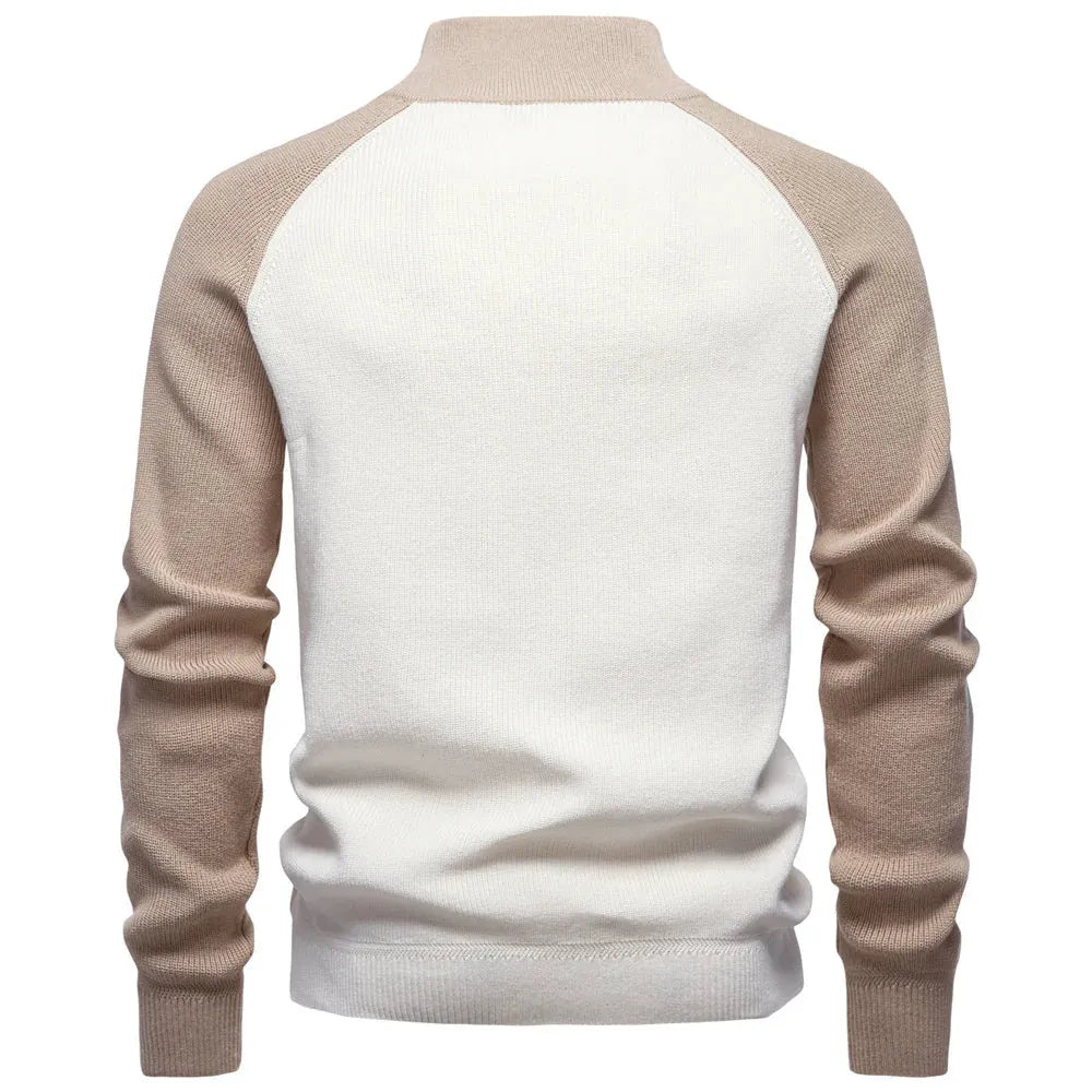 Cotton Quarter-Zip Sweater with Stand Collar for Men