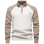 Cotton Quarter-Zip Sweater with Stand Collar for Men