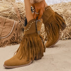 Demelza | Women's Wide Calf Fringe Western Ankle Boots