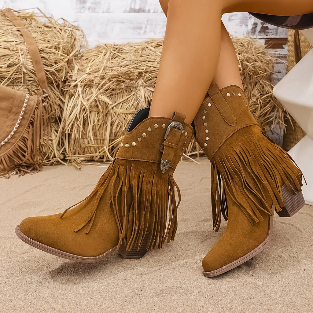 Demelza | Women's Wide Calf Fringe Western Ankle Boots