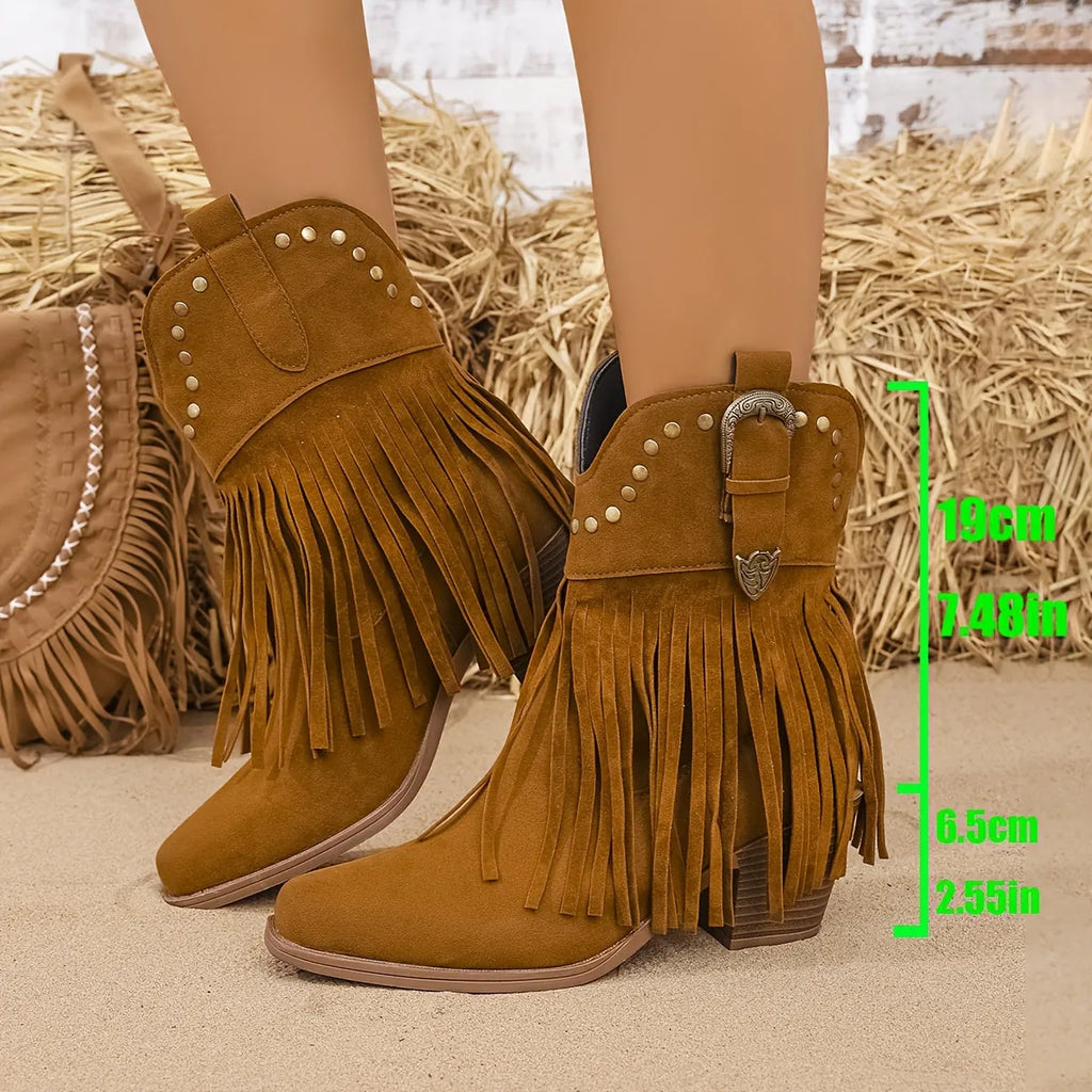 Demelza | Women's Wide Calf Fringe Western Ankle Boots