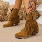 Demelza | Women's Wide Calf Fringe Western Ankle Boots