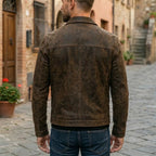 Distressed Faux Leather Full-Zip Bomber Jacket for Men