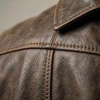Distressed Faux Leather Full-Zip Bomber Jacket for Men