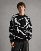 Drop-Shoulder Abstract-Pattern Knit Sweater for Men
