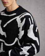 Drop-Shoulder Abstract-Pattern Knit Sweater for Men