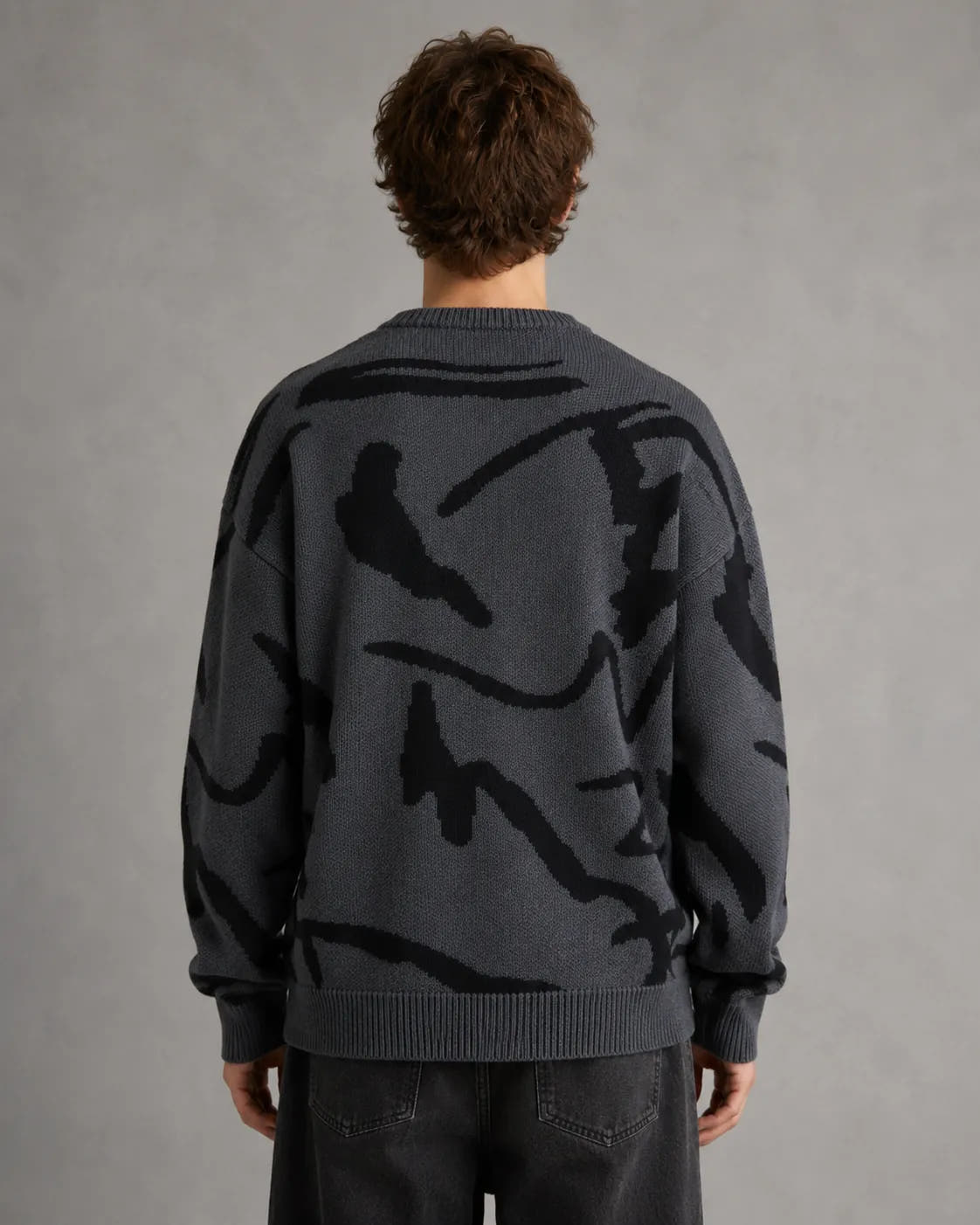 Drop-Shoulder Abstract-Pattern Knit Sweater for Men
