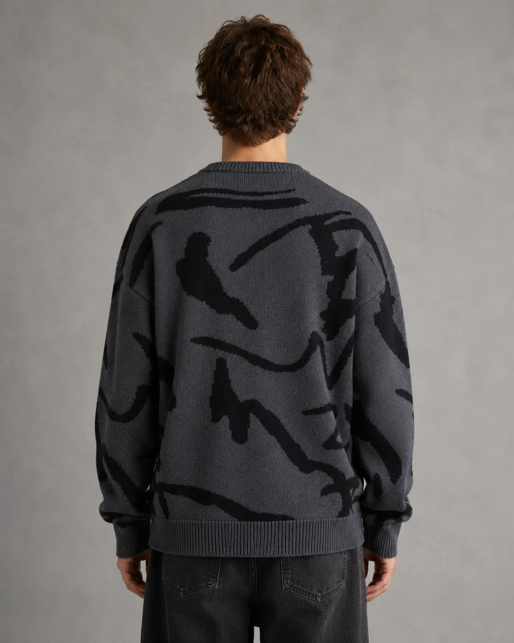Drop-Shoulder Abstract-Pattern Knit Sweater for Men