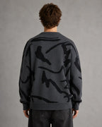 Drop-Shoulder Abstract-Pattern Knit Sweater for Men