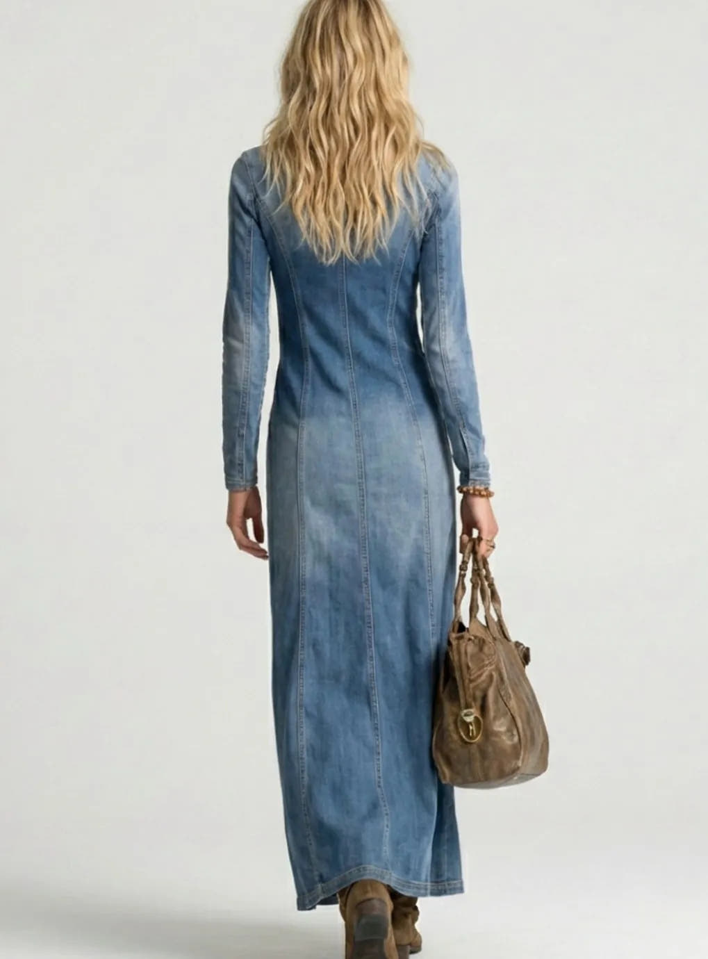 Eliza | Women's Denim V-Neck Button-Front Maxi Dress