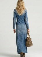 Eliza | Women's Denim V-Neck Button-Front Maxi Dress