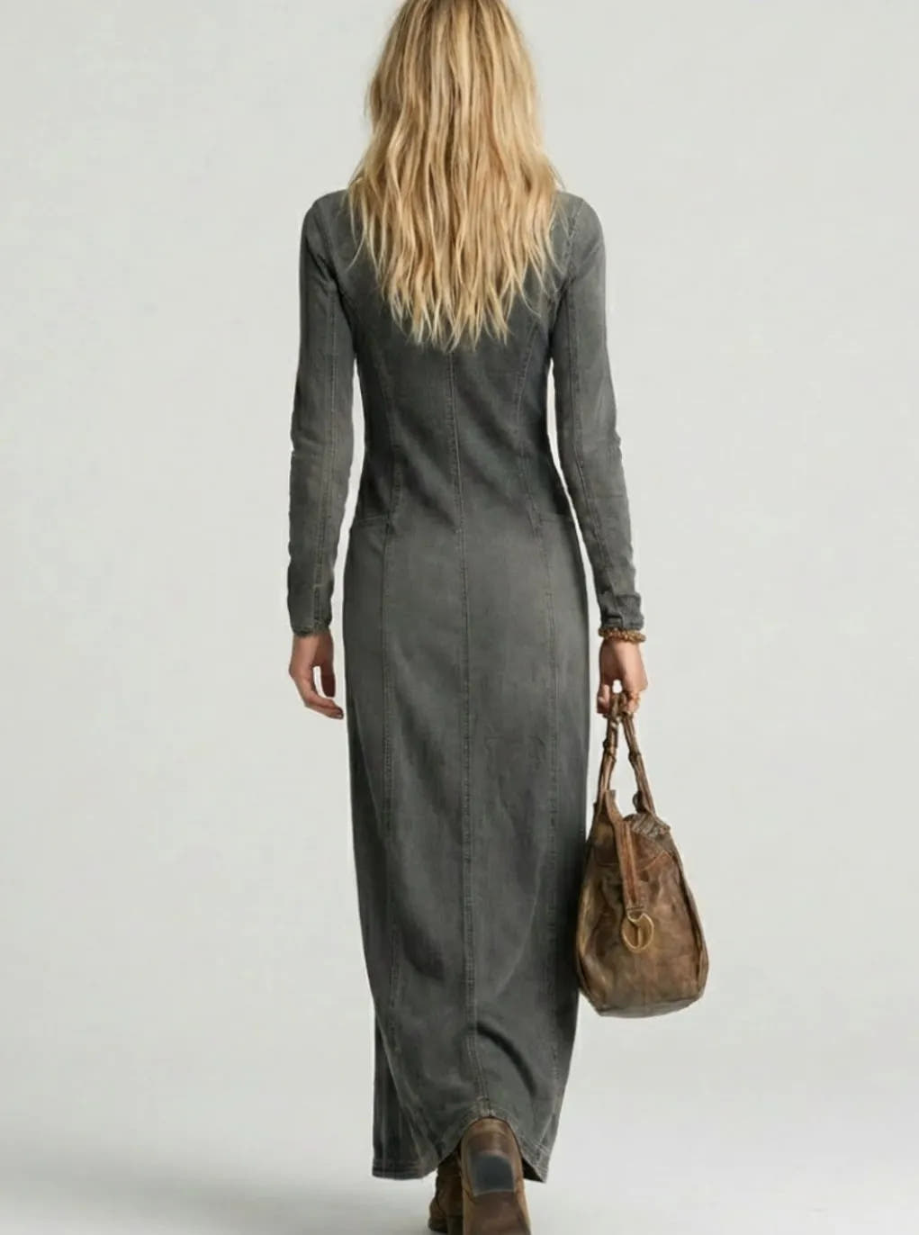 Eliza | Women's Denim V-Neck Button-Front Maxi Dress