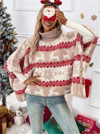 Emmeline | Women's Turtleneck Reindeer Print Poncho Sweater