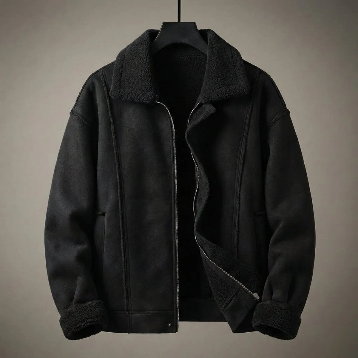 Faux Shearling-Lined Suede-Effect Aviator Jacket for Men