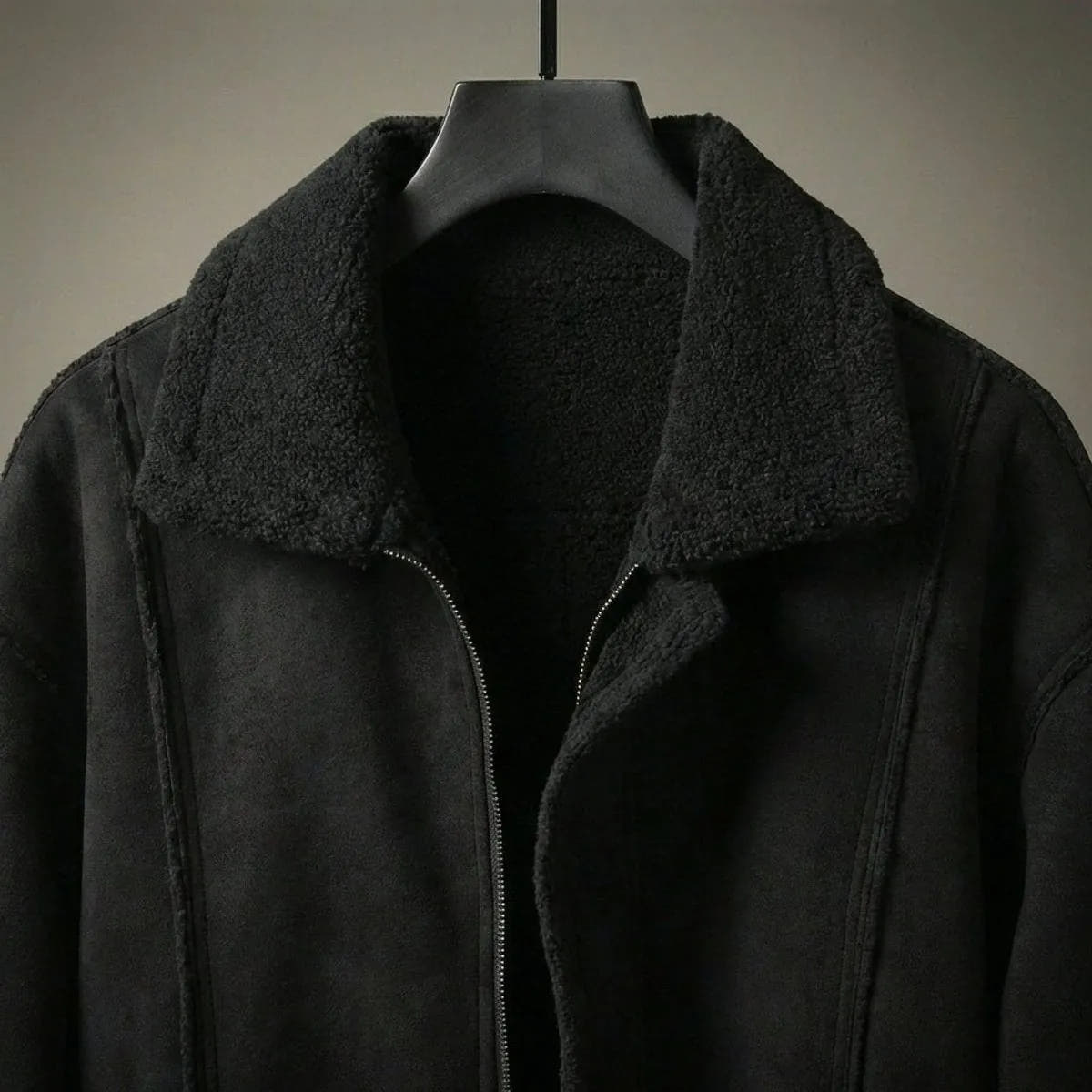 Faux Shearling-Lined Suede-Effect Aviator Jacket for Men