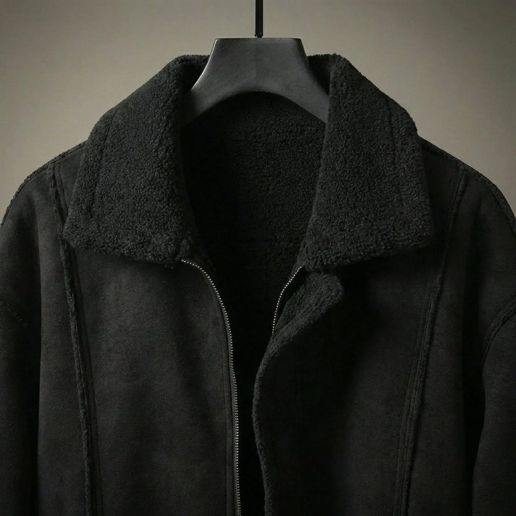 Faux Shearling-Lined Suede-Effect Aviator Jacket for Men