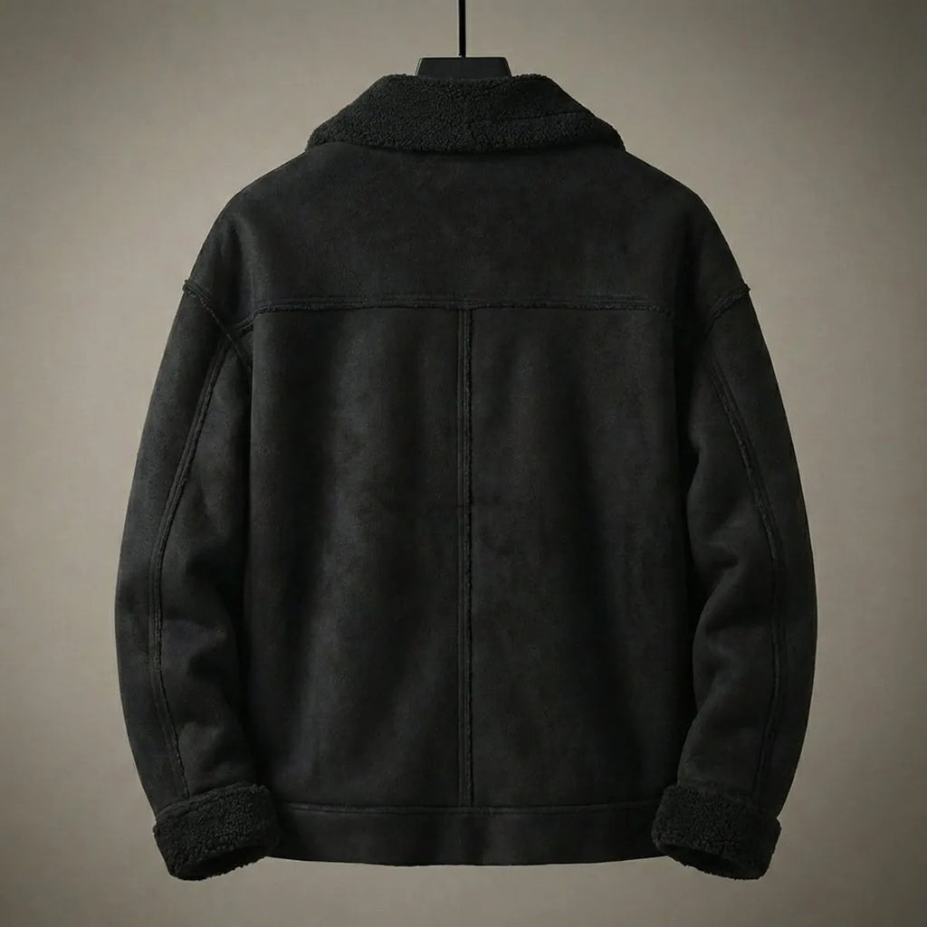Faux Shearling-Lined Suede-Effect Aviator Jacket for Men
