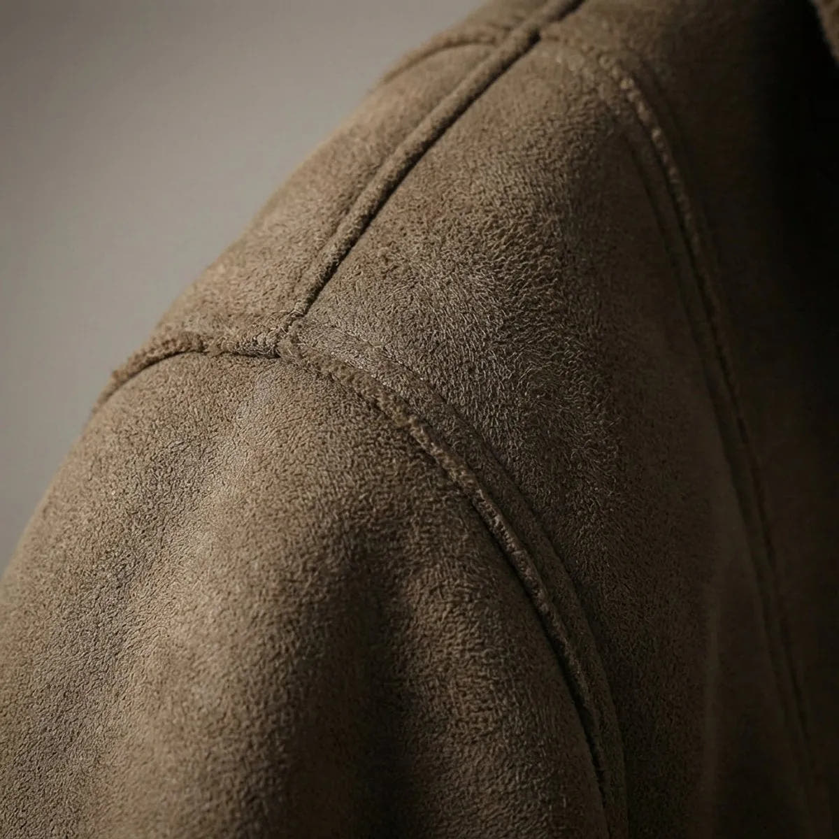 Faux Shearling-Lined Suede-Effect Aviator Jacket for Men