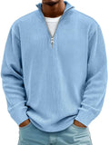 Fine Ribbed Knit Quarter-Zip Pullover for Men