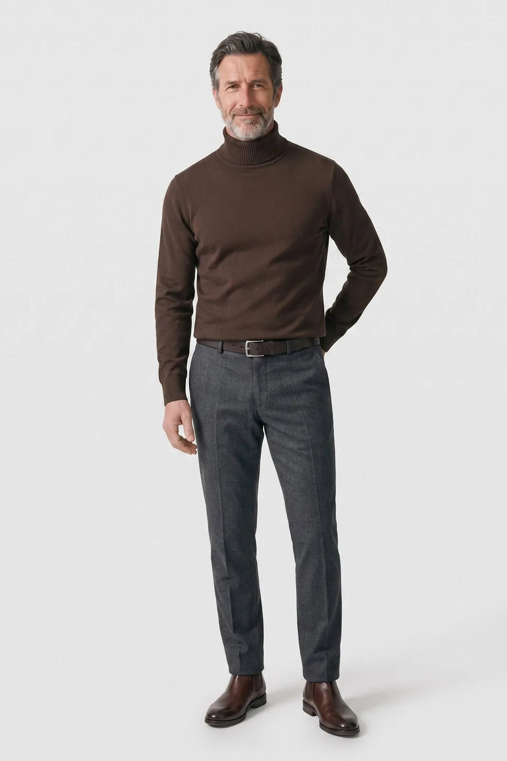 Fitted Ribbed Roll Neck Sweater with Raglan Seams for Men