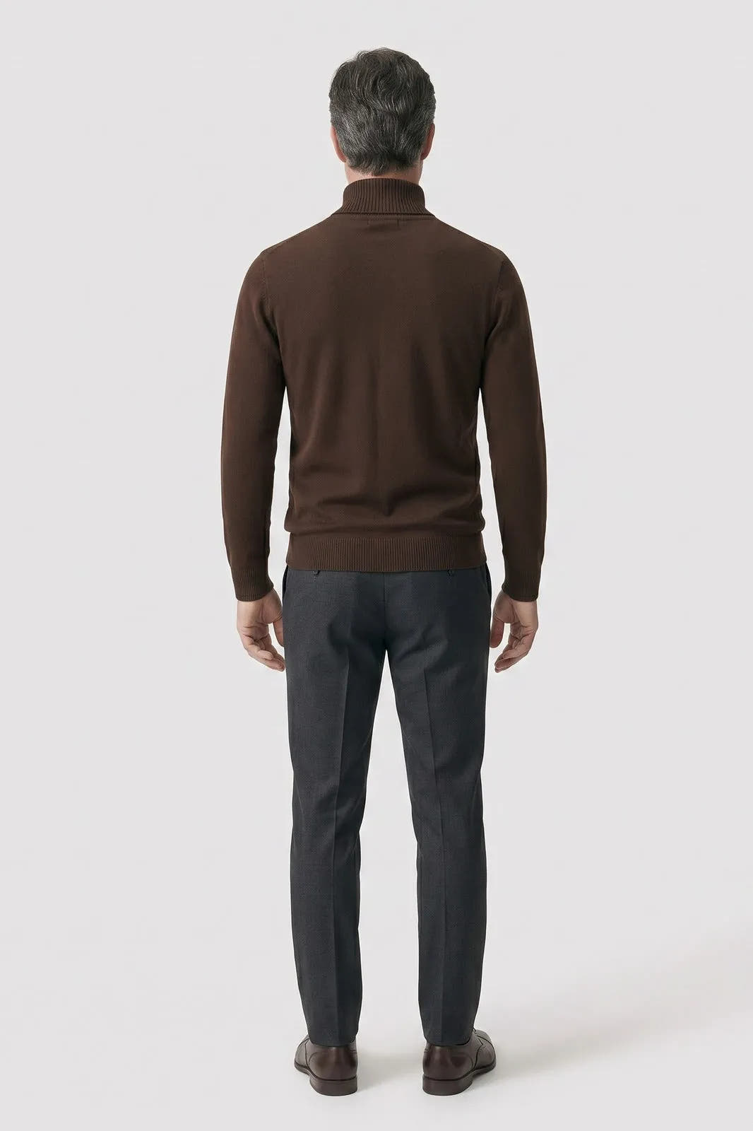 Fitted Ribbed Roll Neck Sweater with Raglan Seams for Men