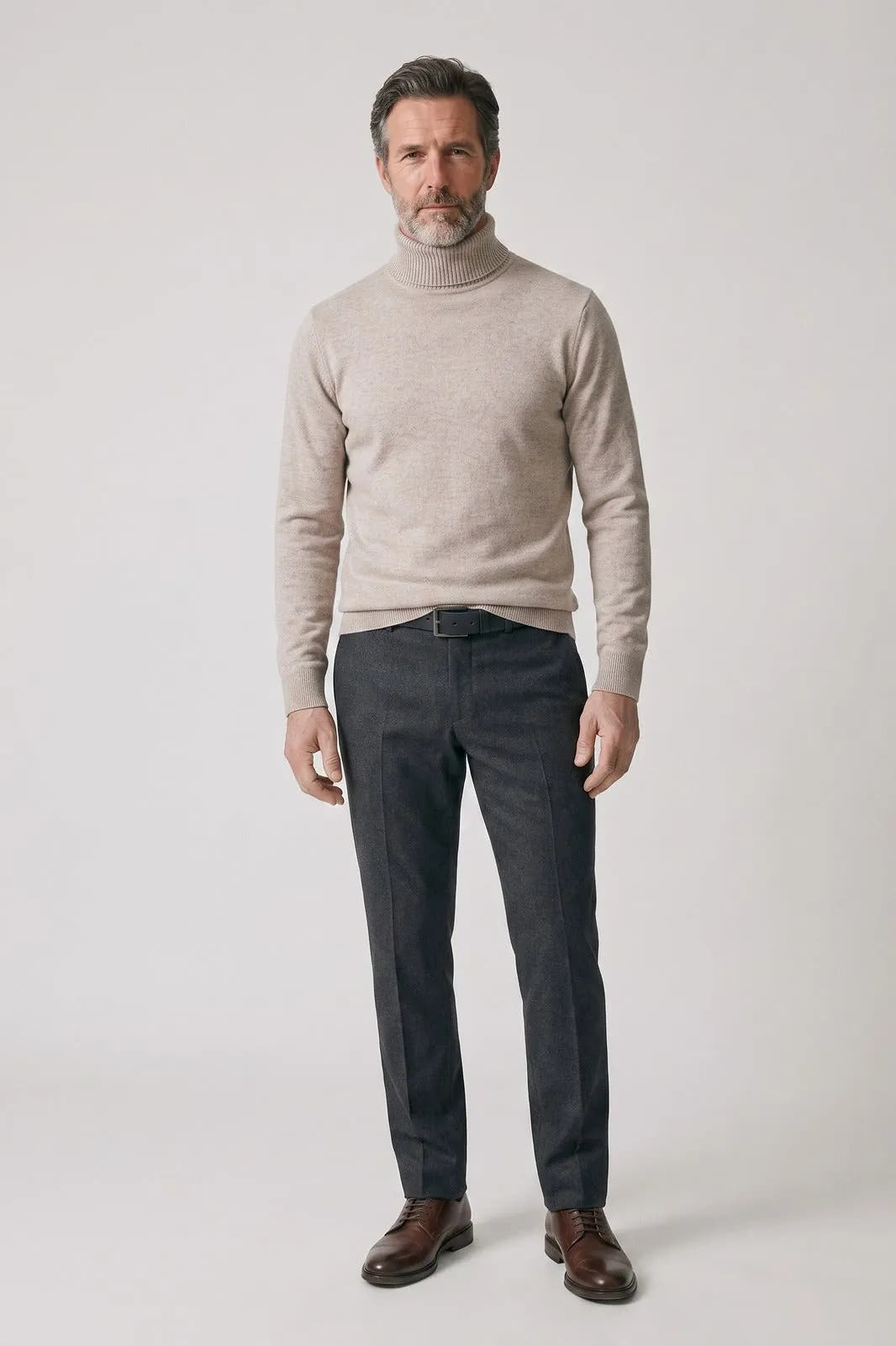 Fitted Ribbed Roll Neck Sweater with Raglan Seams for Men