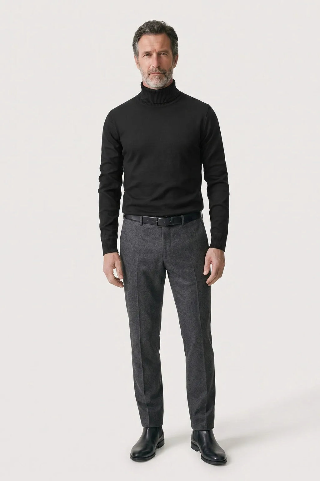 Fitted Ribbed Roll Neck Sweater with Raglan Seams for Men