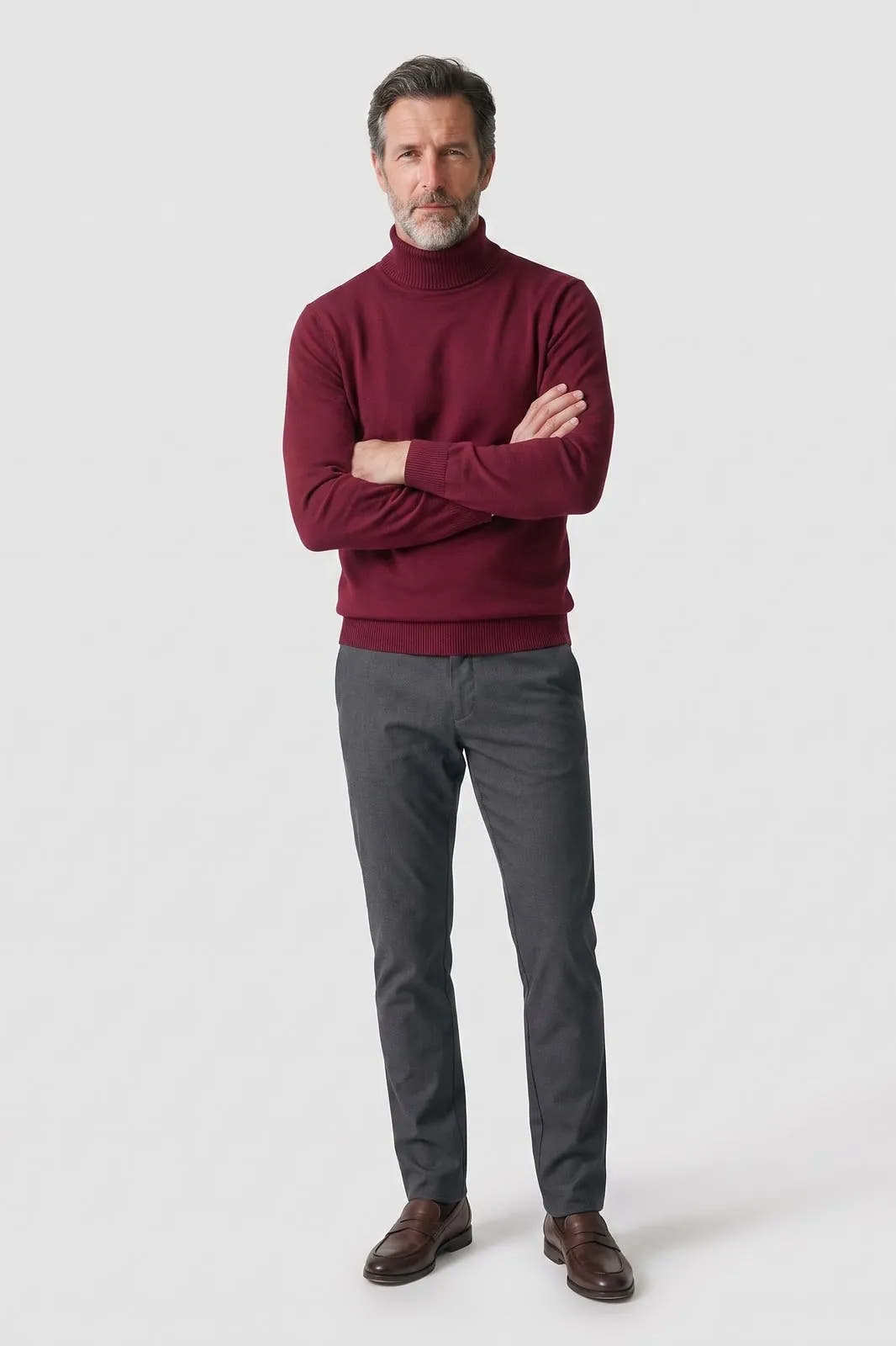 Fitted Ribbed Roll Neck Sweater with Raglan Seams for Men