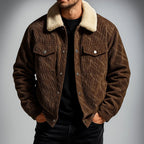 Fleece-Lined Sherpa-Collar Corduroy Bomber Jacket for Men