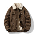 Fleece-Lined Sherpa-Collar Corduroy Bomber Jacket for Men