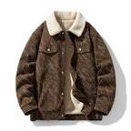 Fleece-Lined Sherpa-Collar Corduroy Bomber Jacket for Men