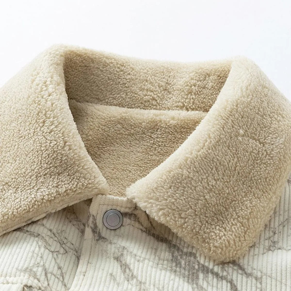 Fleece-Lined Sherpa-Collar Corduroy Bomber Jacket for Men