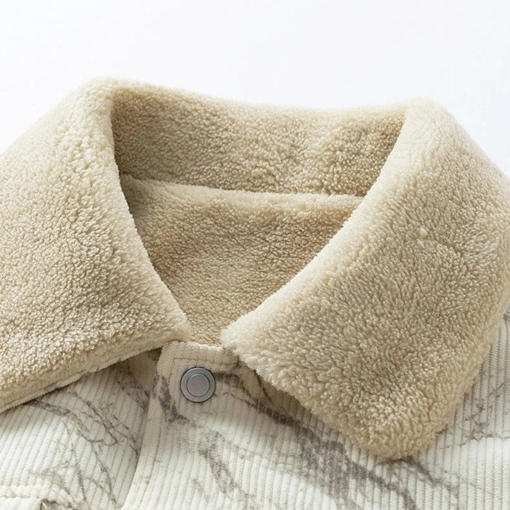 Fleece-Lined Sherpa-Collar Corduroy Bomber Jacket for Men