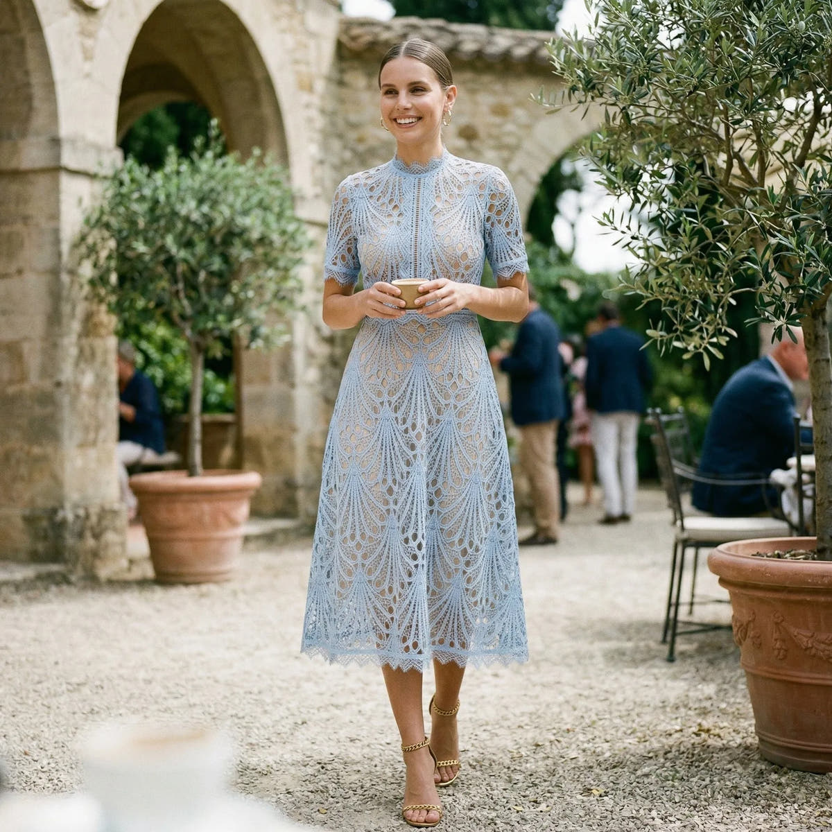 Flora | Women's Lace-Trim Wedding Guest Midi Dress