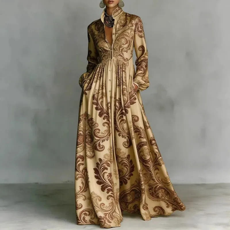 Florence | Women's Stand-Collar Button-Front Maxi Dress