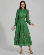 Frances | Women's Lace Long-Sleeve High-Neck Midi Dress