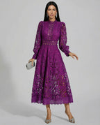 Frances | Women's Lace Long-Sleeve High-Neck Midi Dress