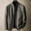 Fully Lined Textured Stand-Collar Tailored Jacket for Men