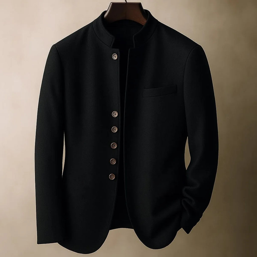 Fully Lined Textured Stand-Collar Tailored Jacket for Men