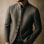 Fully Lined Textured Stand-Collar Tailored Jacket for Men