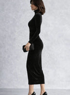 Grace | Women's Velvet Turtleneck Ruched Midi Dress
