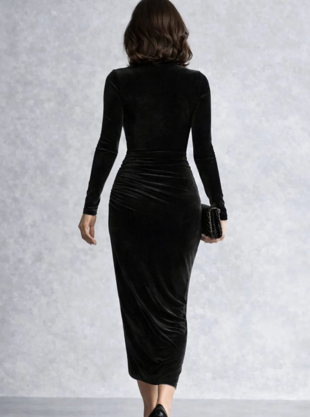 Grace | Women's Velvet Turtleneck Ruched Midi Dress