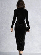 Grace | Women's Velvet Turtleneck Ruched Midi Dress