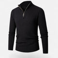Half-Turtleneck Half-Zip Vertical-Bar Knit Sweater for Men