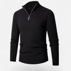 Half-Turtleneck Half-Zip Vertical-Bar Knit Sweater for Men